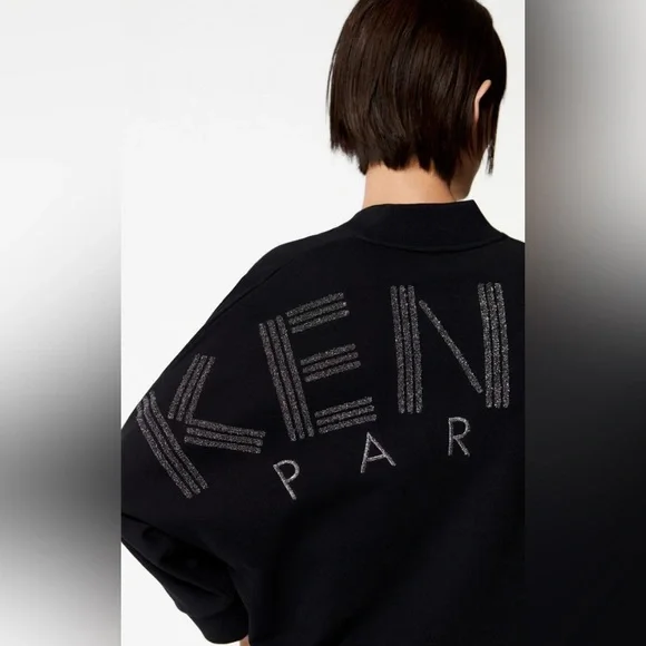 NWT Kenzo Logo V Neck Black Dress Sweatshirt - Picture 4 of 10